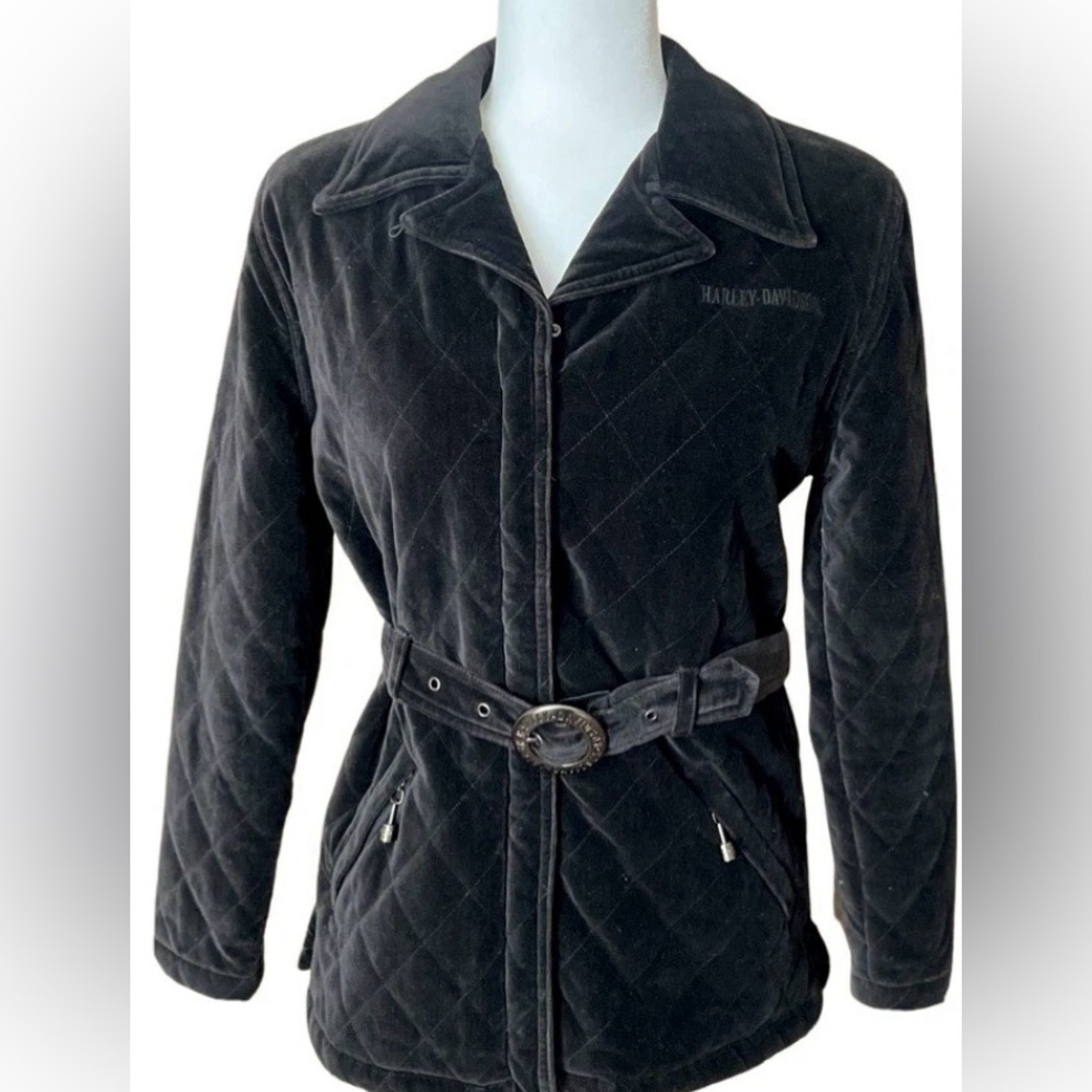 Vintage Women’s Harley-Davidson Black Quilted  Velour Jacket size Small - Rare